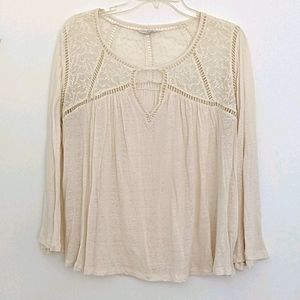 Lucky Brand cream knit crochet and lace top